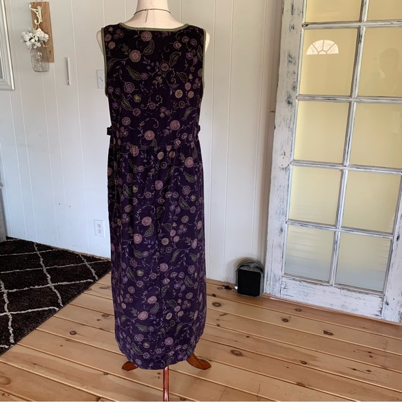 Vintage cotton fine corduroy purple & green flower dress - Picture 4 of 9